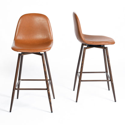 Charlton Faux Leather Counter Height Bar Stools, 26", Set of 2, Cognac
