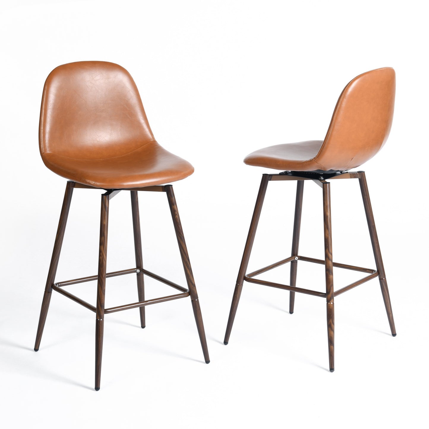 Charlton Faux Leather Counter Height Bar Stools, 26", Set of 2, Cognac