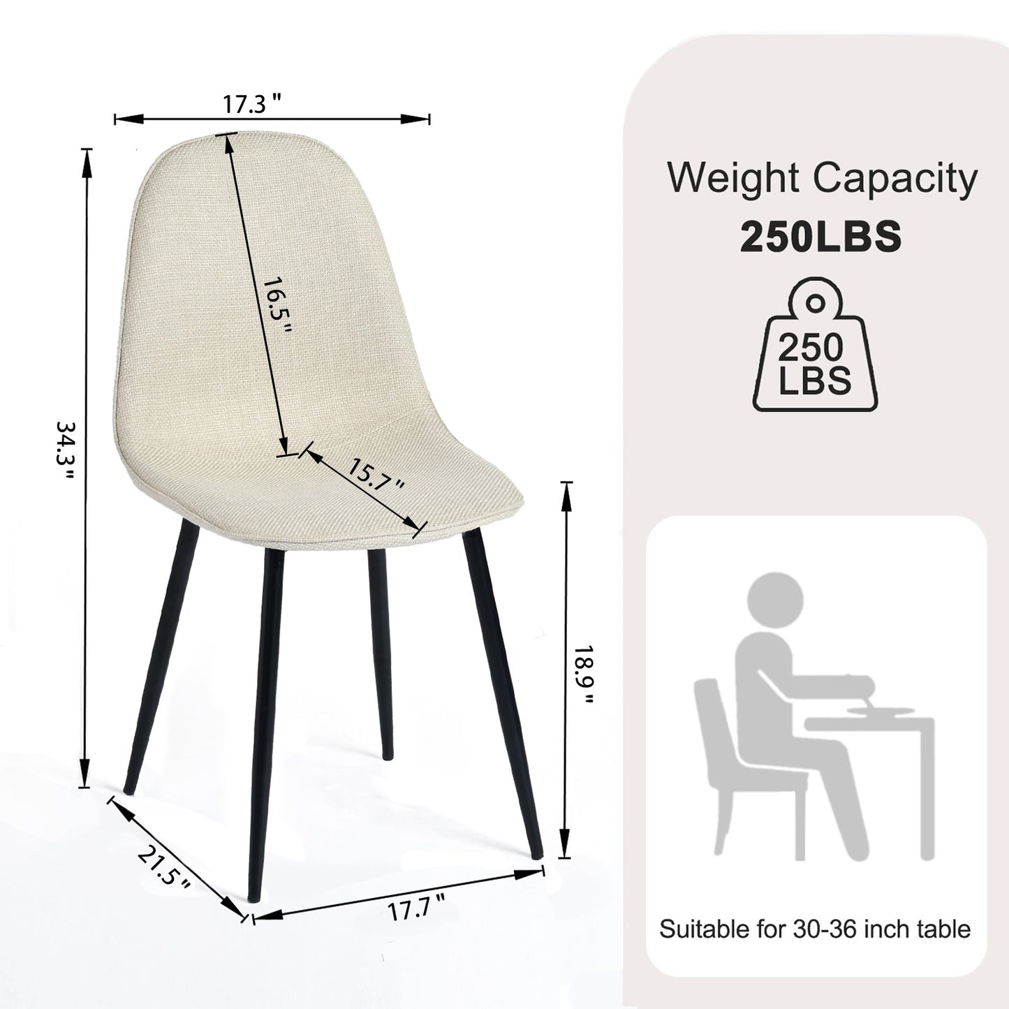 Slip Modern Glass Dining Table Set with Charlton Side Chairs, 5-Piece Set, Khaki