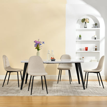 Stan Marble-Look Dining Table with Charlton Upholstered Chairs, 5-Piece Set, Khaki Beige