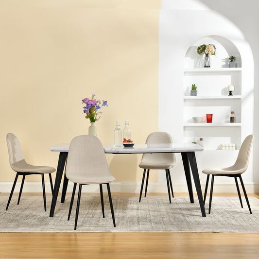 Stan Marble-Look Dining Table with Charlton Upholstered Chairs, 5-Piece Set, Khaki Beige