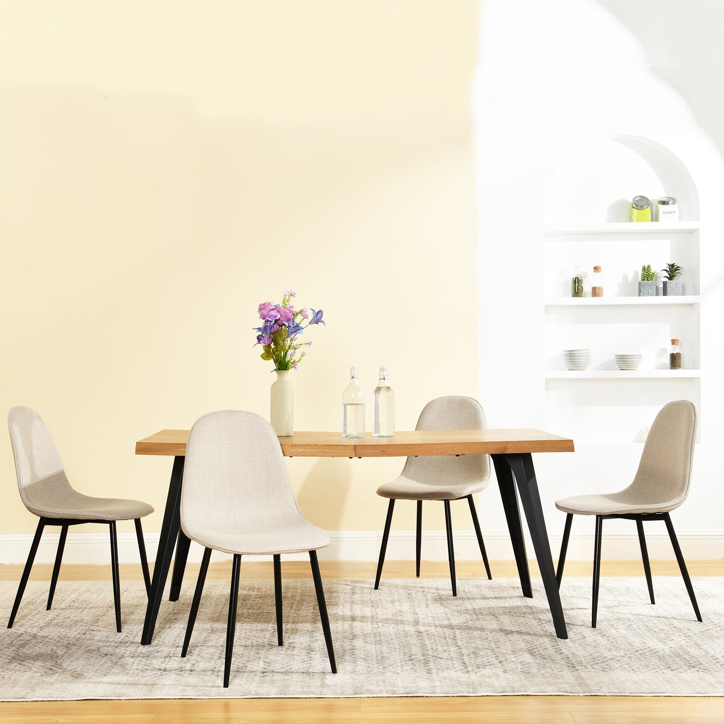 Lancelot Oak-Color Dining Set, 5-Piece with Charlton Khaki Beige Chairs