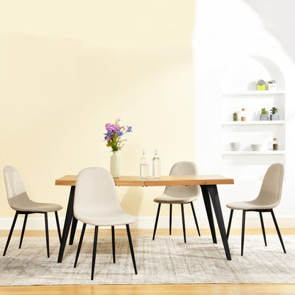 Lancelot Oak-Color Dining Set, 5-Piece with Charlton Khaki Beige Chairs