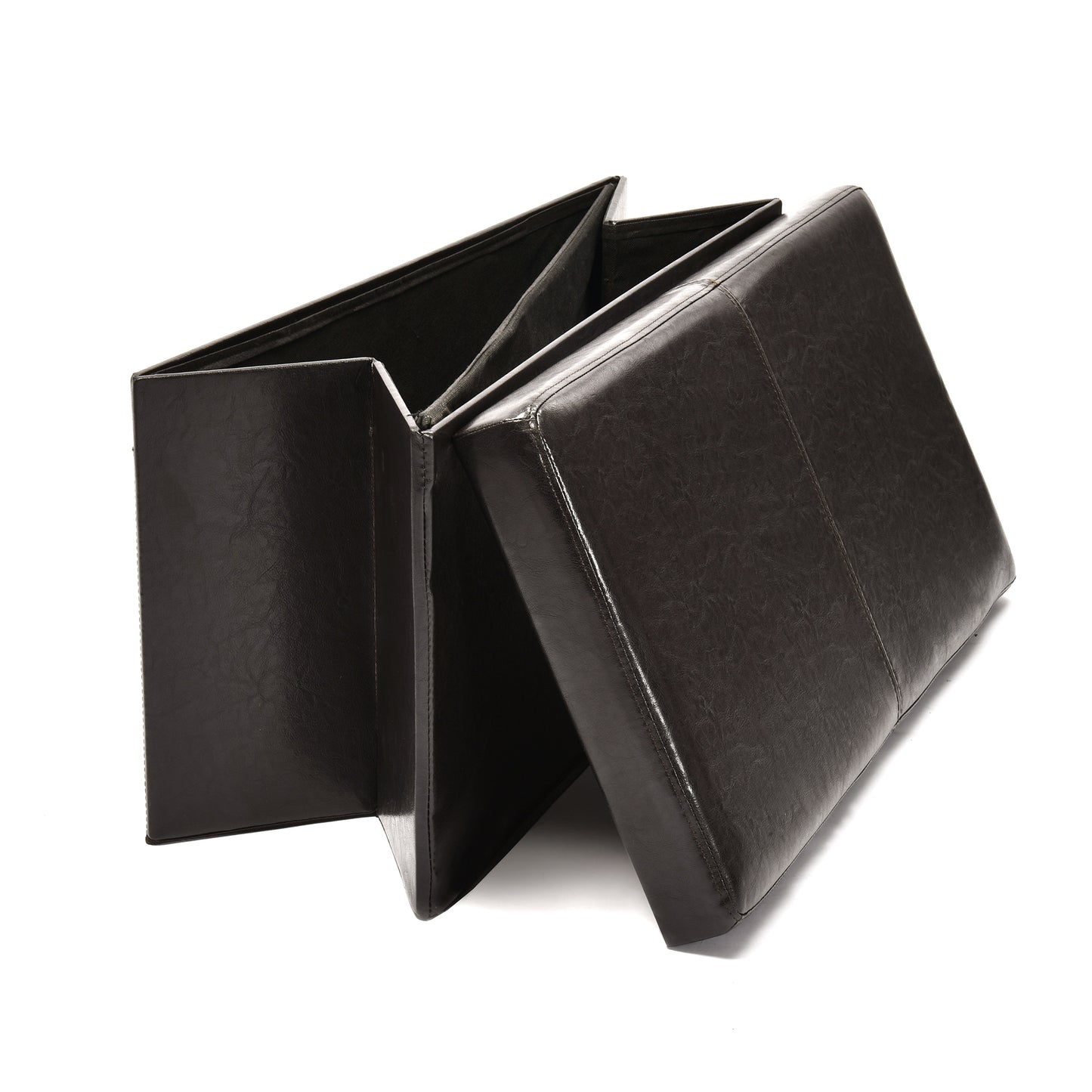 Eli Faux Leather Folding Storage Ottomans, Set of 2, Black