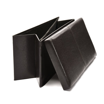 Eli Faux Leather Folding Storage Ottomans, Set of 2, Black