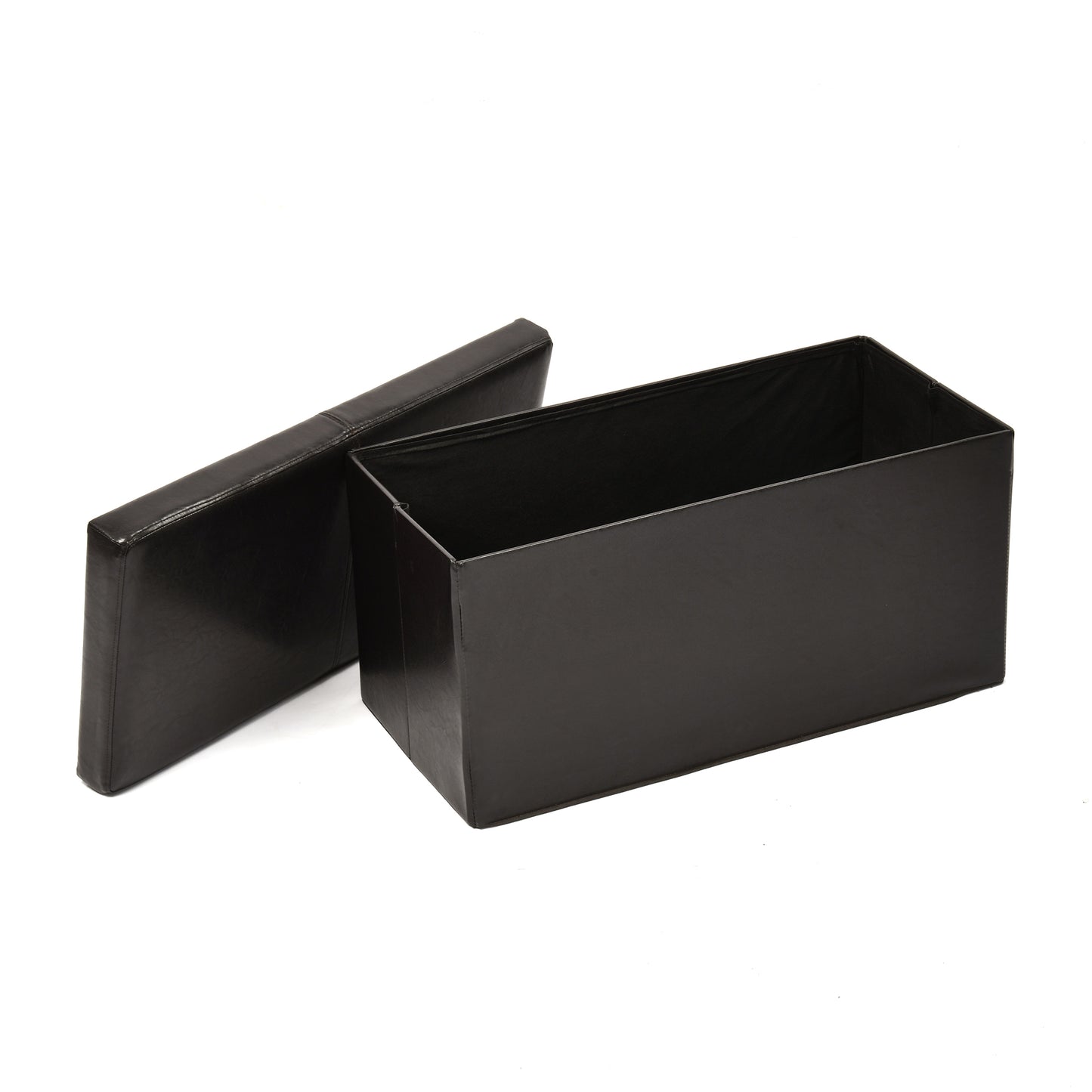 Eli Faux Leather Folding Storage Ottomans, Set of 2, Black