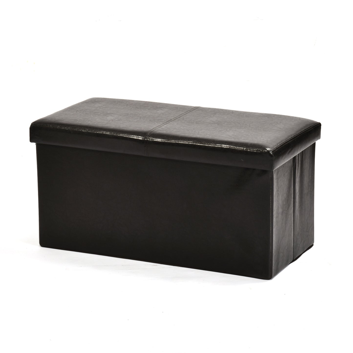 Eli Faux Leather Folding Storage Ottomans, Set of 2, Black