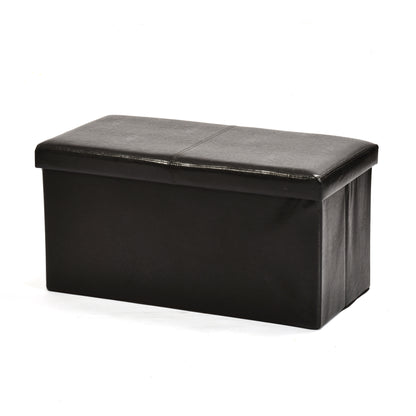 Eli Faux Leather Folding Storage Ottomans, Set of 2, Black