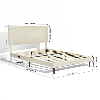 Size dimensions diagram for the Foothill queen LED platform bed.