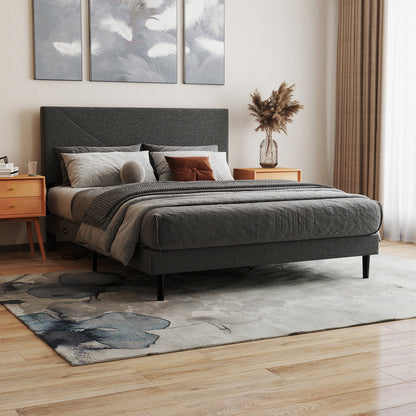 Foothill LED Upholstered Platform Bed with USB Ports, Queen, Grey