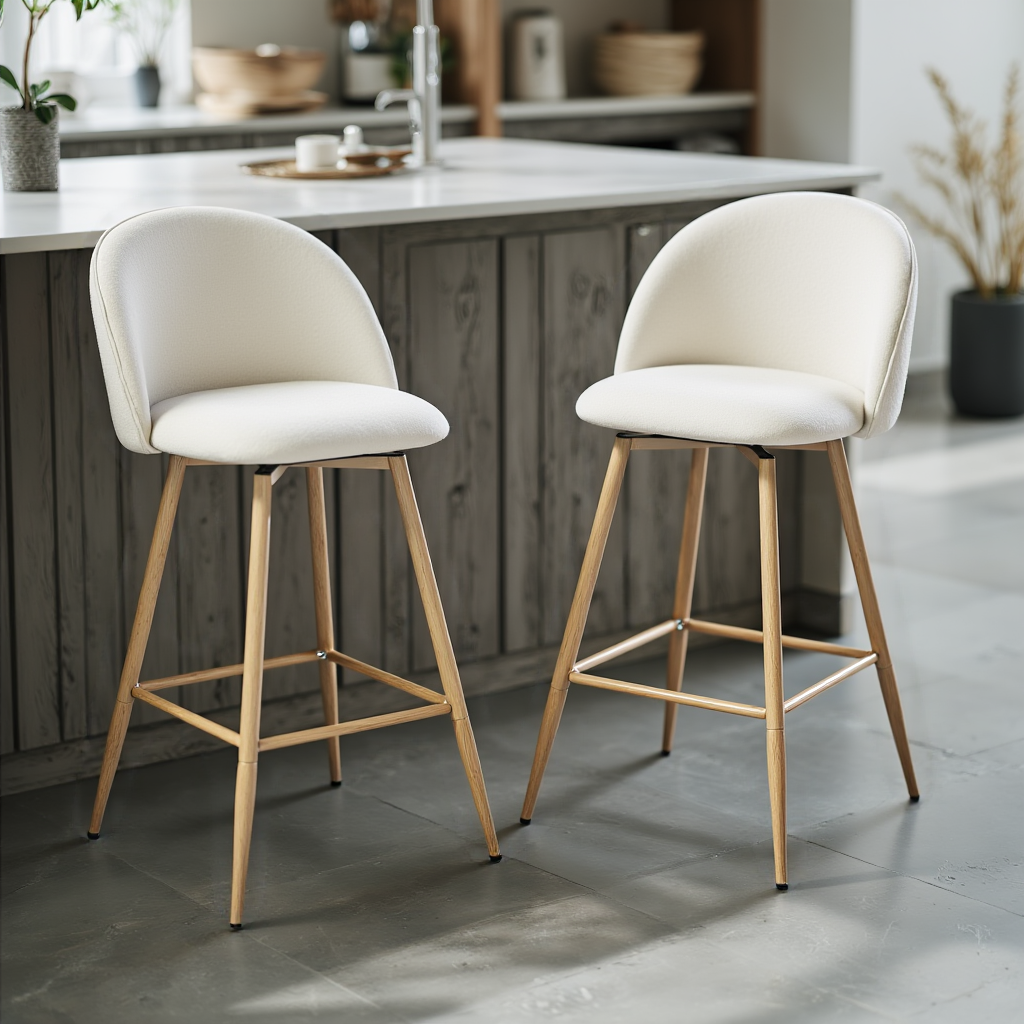 Haseeb Swivel Counter Stools with Oak-Look Legs, 26", Set of 2, Beige