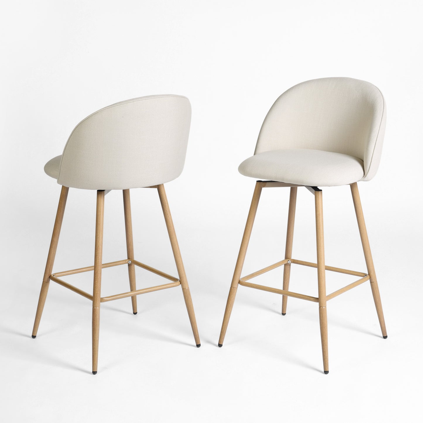 Haseeb Swivel Counter Stools with Oak-Look Legs, 26", Set of 2, Beige