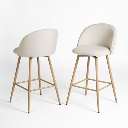 Haseeb Swivel Counter Stools with Oak-Look Legs, 26", Set of 2, Beige