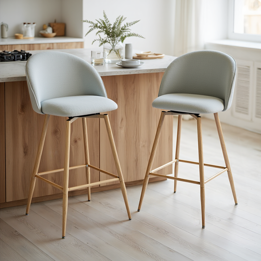 Haseeb Swivel Counter Stools with Oak-Look Legs, 26", Set of 2, Gray