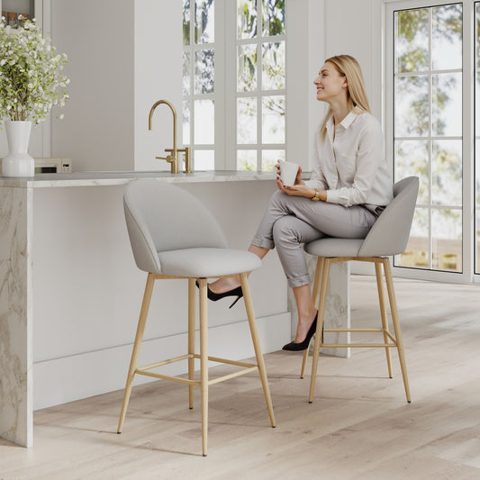 Haseeb Swivel Counter Stools with Oak-Look Legs, 26", Set of 2, Gray