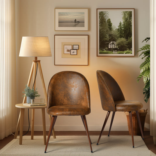 Haven Faux Suede Dining Chairs with Walnut-Look Legs, Set of 2, Brown