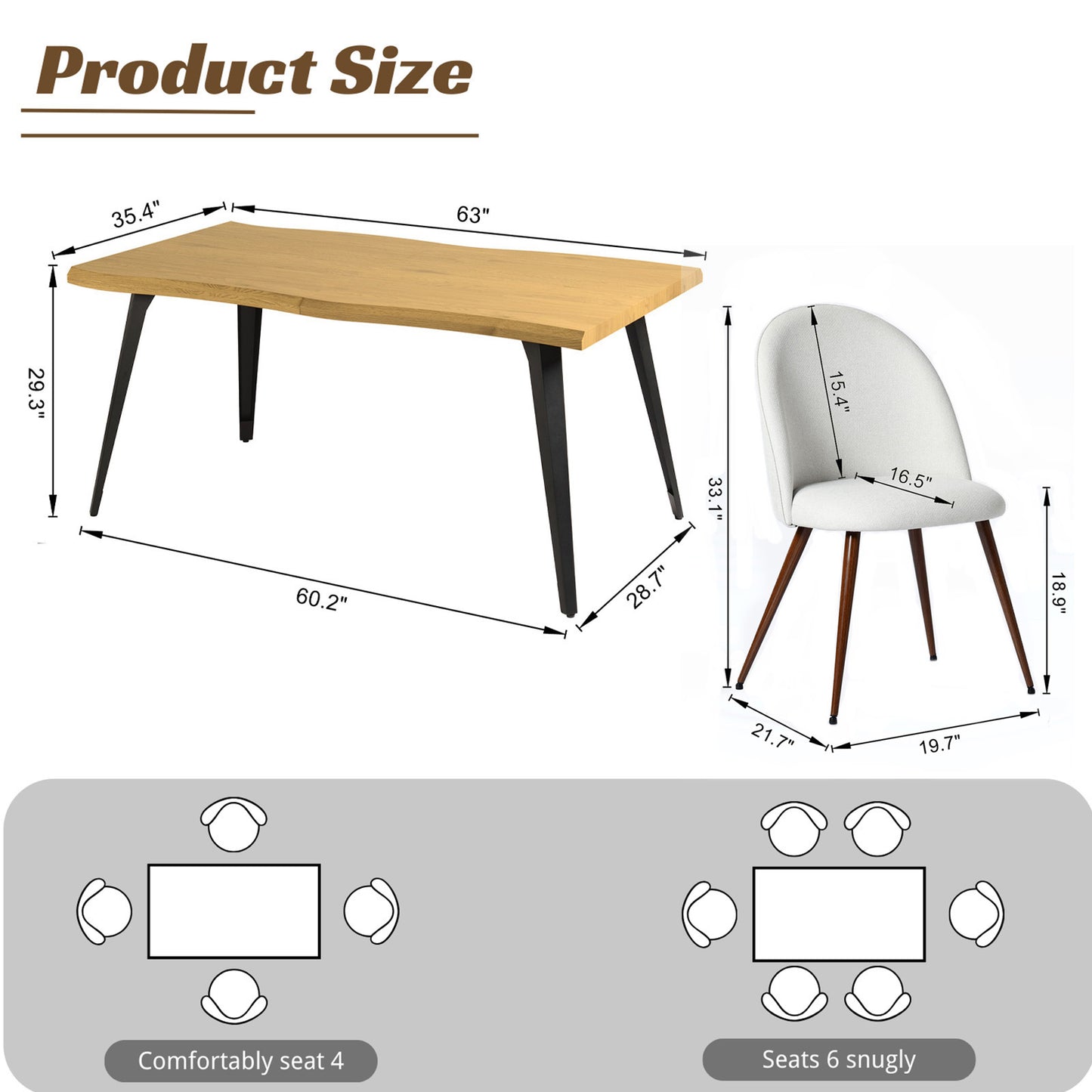 Lancelot Oak-Color Dining Set, 5-Piece with Haven Beige Fabric Chairs