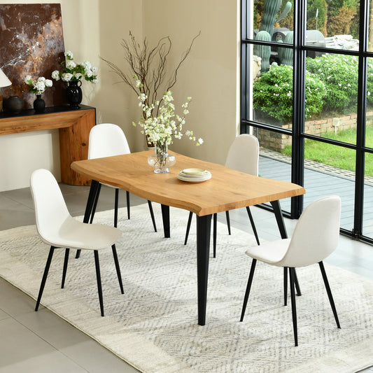 Lancelot Oak-Color Dining Set, 5-Piece with Charlton Barrel Beige Chairs