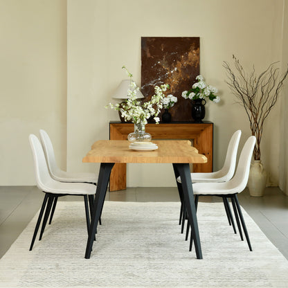 Lancelot Oak-Color Dining Set, 5-Piece with Charlton Barrel Beige Chairs