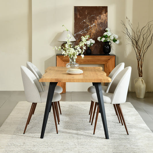 Lancelot Oak-Color Dining Set, 5-Piece with Haven Beige Fabric Chairs
