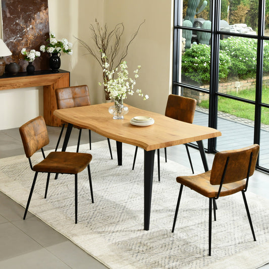 Lancelot Wooden Dining Table Set with Pomona Side Chairs, 5-Piece Set, Brown Faux Suede