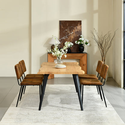 Lancelot Wooden Dining Table Set with Pomona Side Chairs, 5-Piece Set, Brown Faux Suede