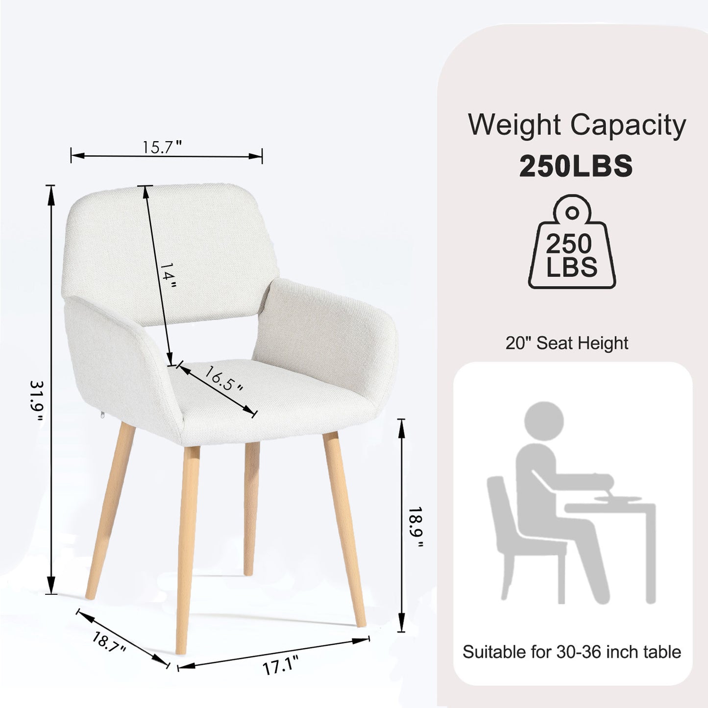 Mayfair Fabric Armrest Dining Chairs, Set of 2, Beige