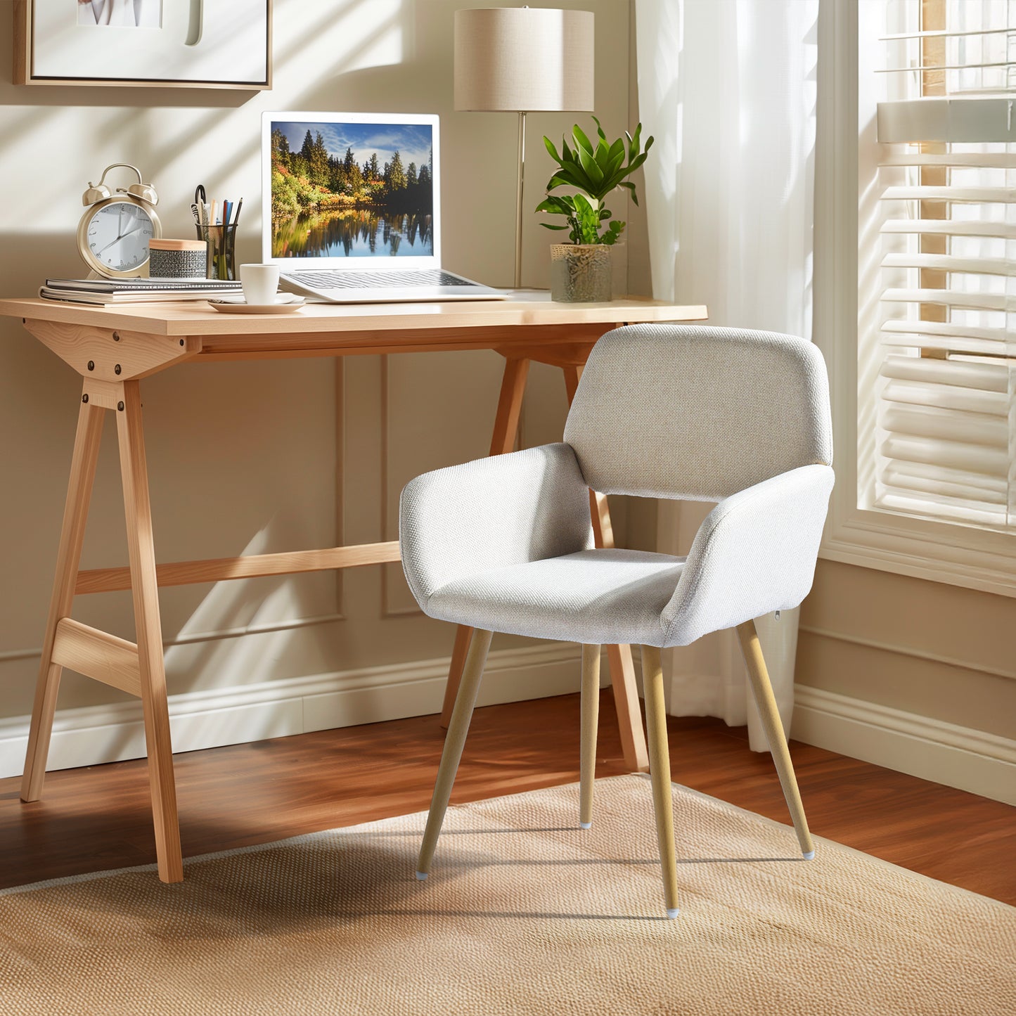 Mayfair Fabric Armrest Dining Chairs, Set of 2, Beige