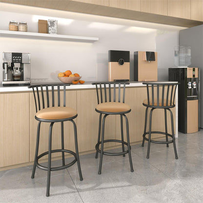 Pistil 24"/29" Adjustable Swivel Counter & Bar Stools, Set of 3, Beige & Black