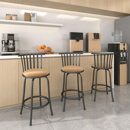 Pistil 24"/29" Adjustable Swivel Counter & Bar Stools, Set of 3, Beige & Black