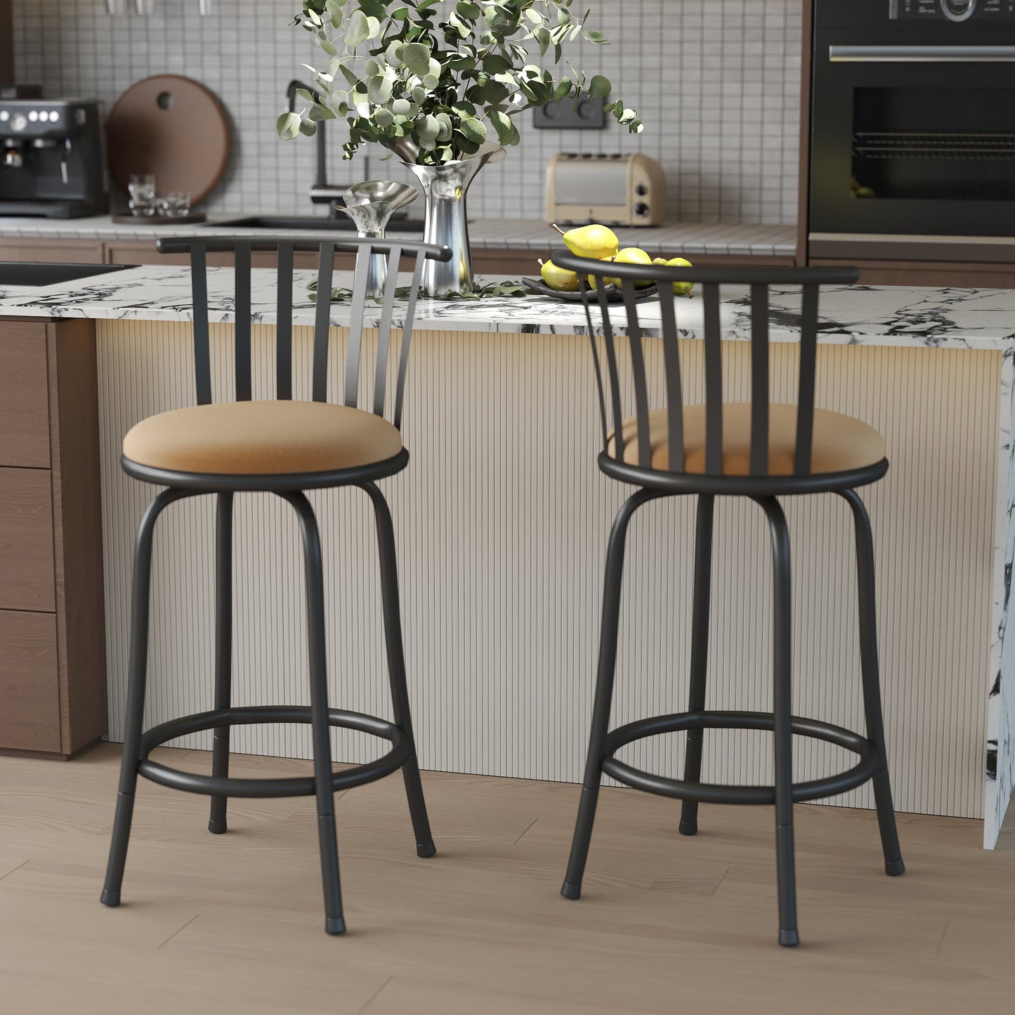 Pistil 24"/29" Adjustable Swivel Counter & Bar Stools, Set of 2, Beige & Black