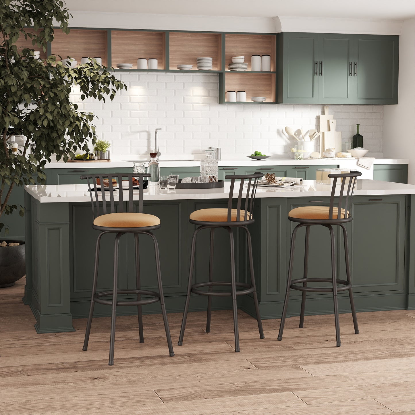 Pistil 24"/29" Adjustable Swivel Counter & Bar Stools, Set of 3, Beige & Black