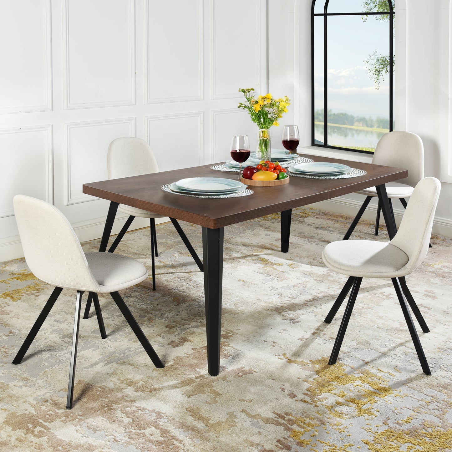 Stan Modern Dining Table, 63" Rectangular, Seats 6, Brown