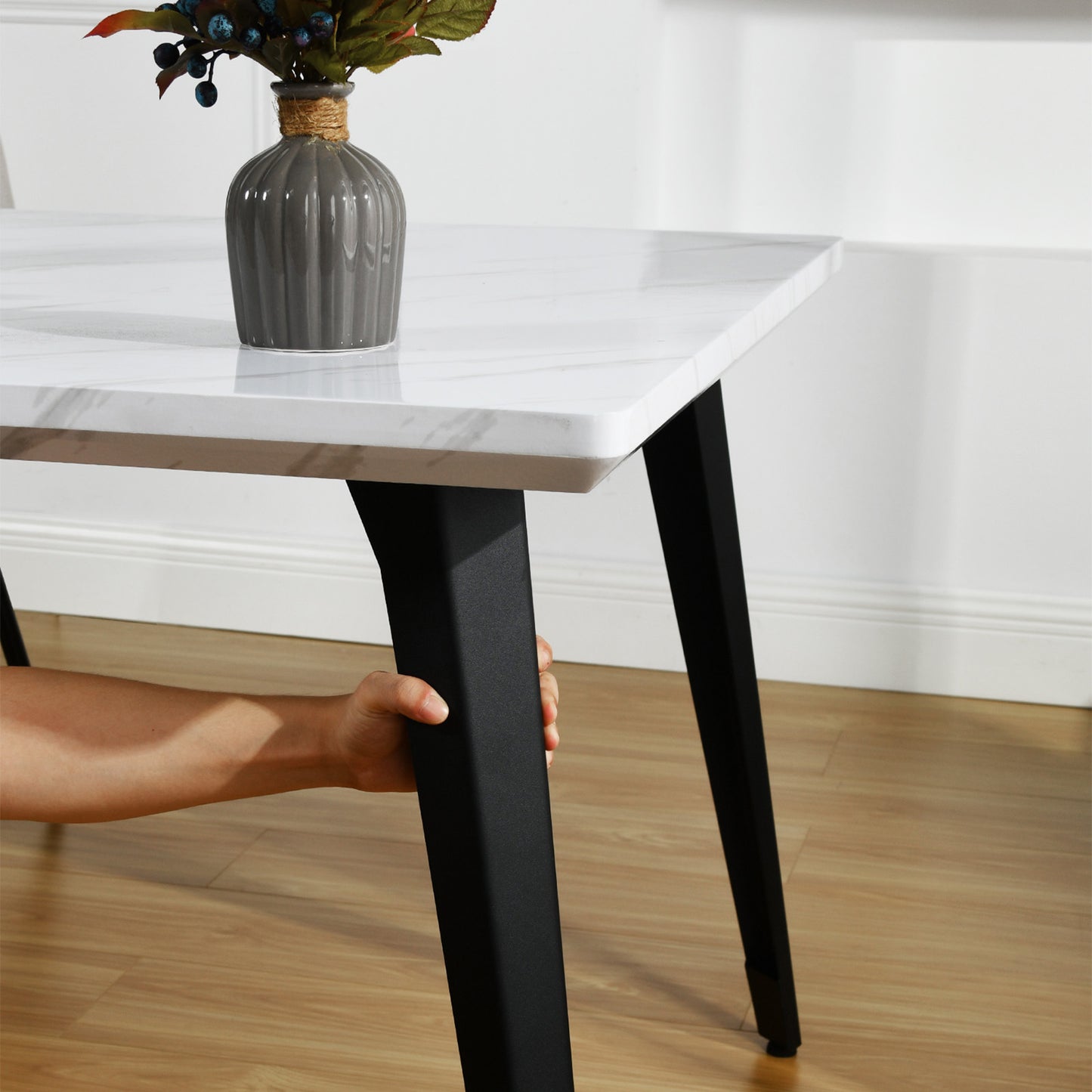 Stan Marble-Look Dining Table with Charlton Upholstered Chairs, 5-Piece Set, Khaki Beige