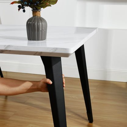 Stan Marble-Look Dining Table with Charlton Upholstered Chairs, 5-Piece Set, Khaki Beige