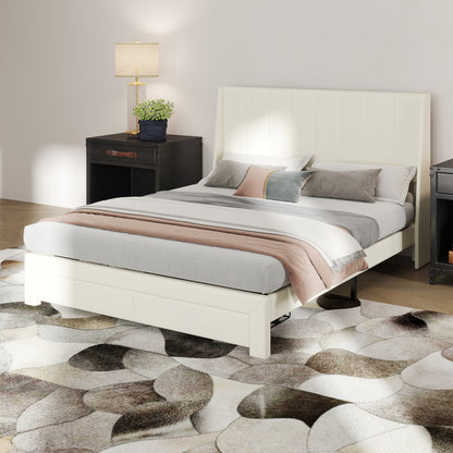 Summit Upholstered Storage Bed Frame with USB Charging, Queen, Beige