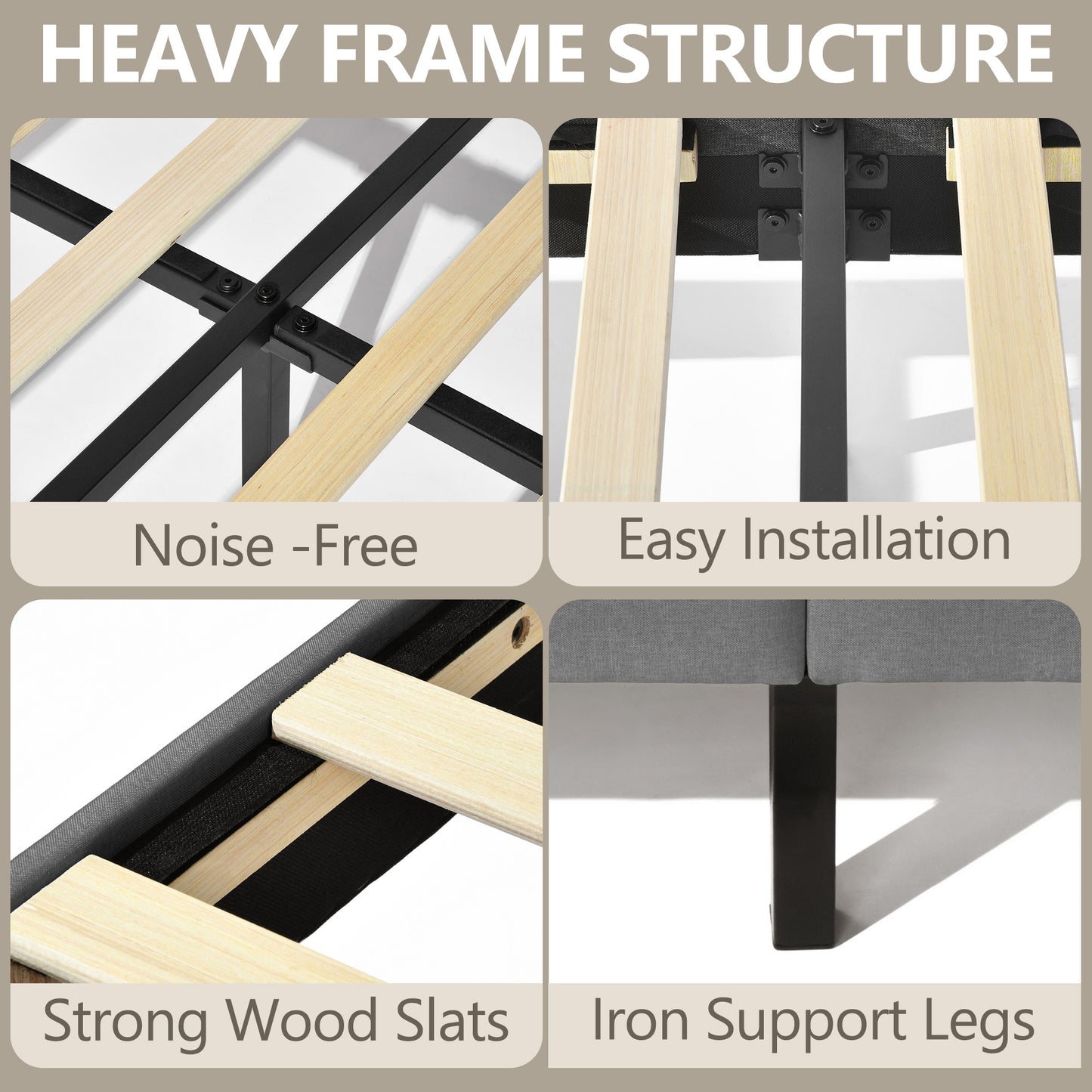 Summit Upholstered Storage Bed Frame with USB Charging, Queen, Beige