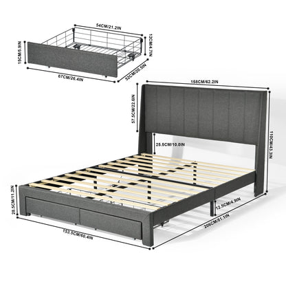 Summit Upholstered Storage Bed Frame with USB Charging, Queen, Grey