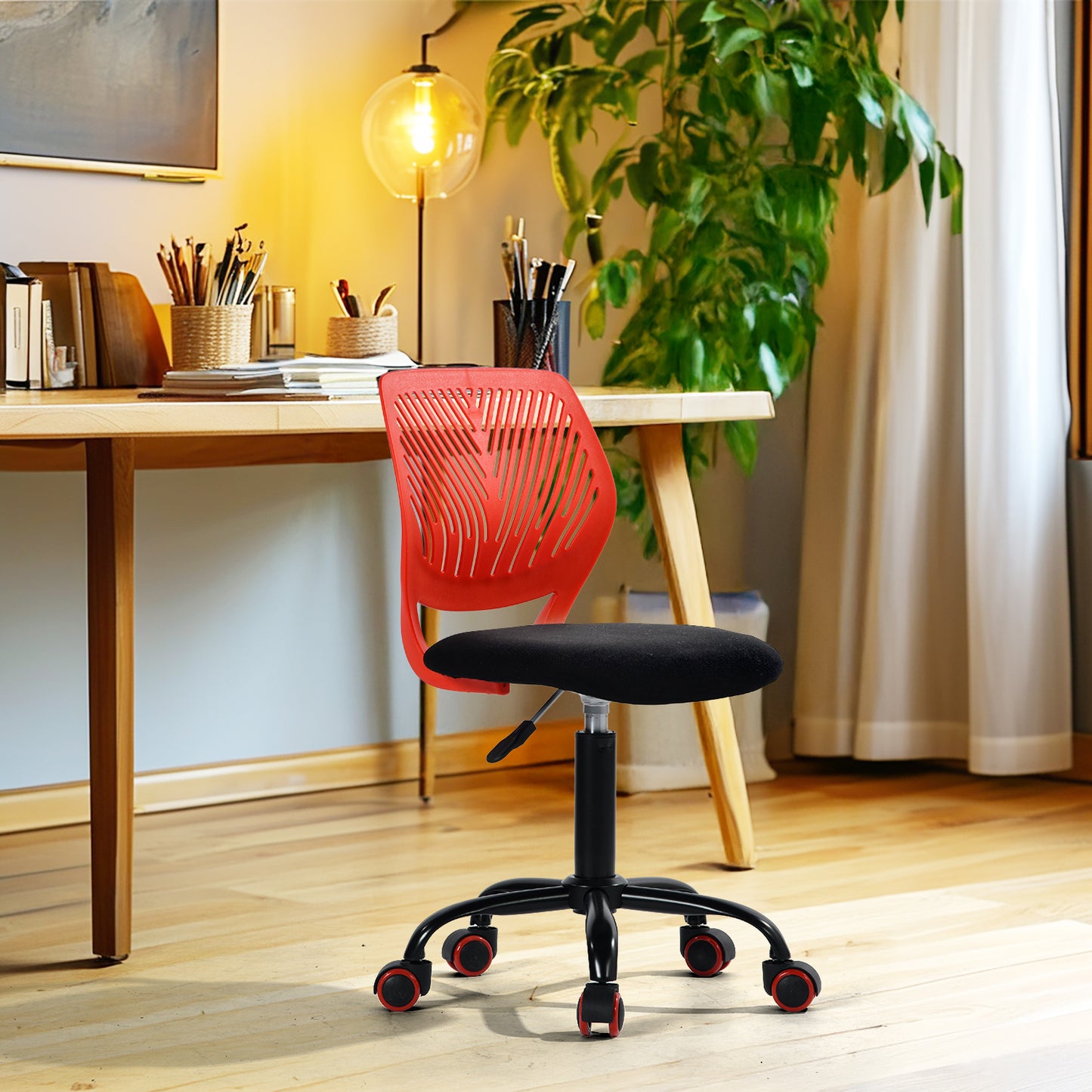 Carnation Corduroy Office Chair, Black with Red