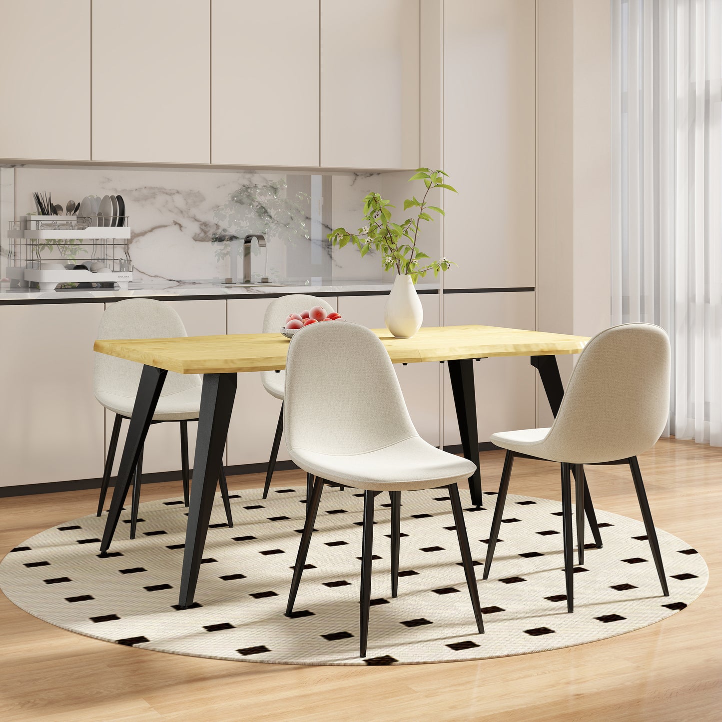 Lancelot Oak-Color Dining Set, 5-Piece with Charlton Khaki Beige Chairs