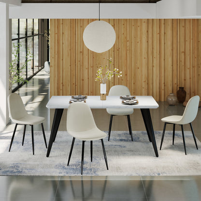 Stan Marble-Look Dining Table with Charlton Upholstered Chairs, 5-Piece Set, Barrel Beige