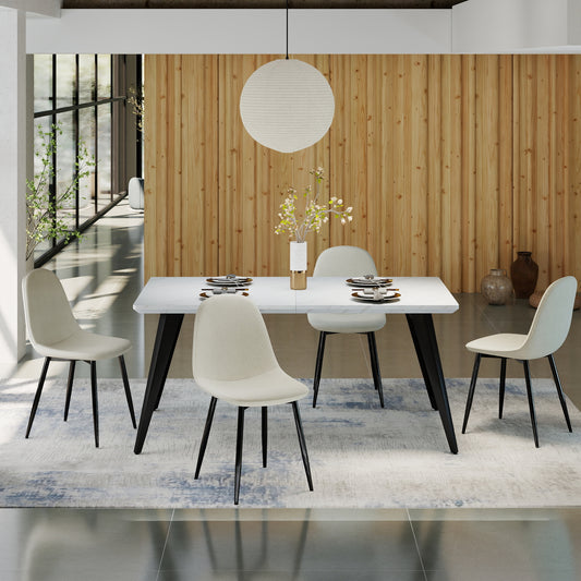 Stan Marble-Look Dining Table with Charlton Upholstered Chairs, 5-Piece Set, Barrel Beige