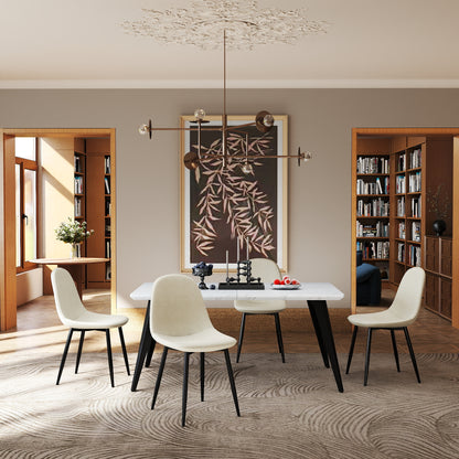 Stan Marble-Look Dining Table with Charlton Upholstered Chairs, 5-Piece Set, Barrel Beige