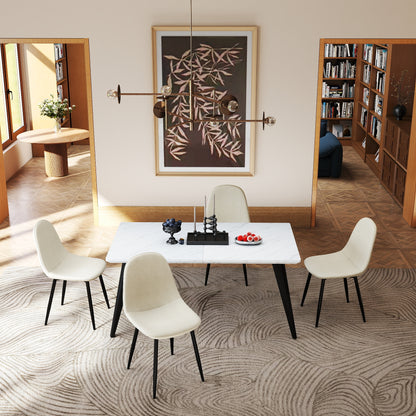 Stan Marble-Look Dining Table with Charlton Upholstered Chairs, 5-Piece Set, Khaki Beige