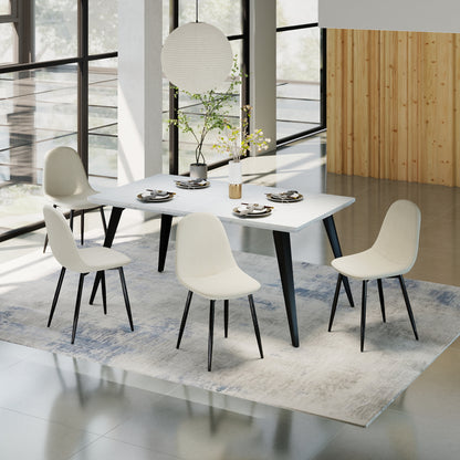 Stan Marble-Look Dining Table with Charlton Upholstered Chairs, 5-Piece Set, Barrel Beige