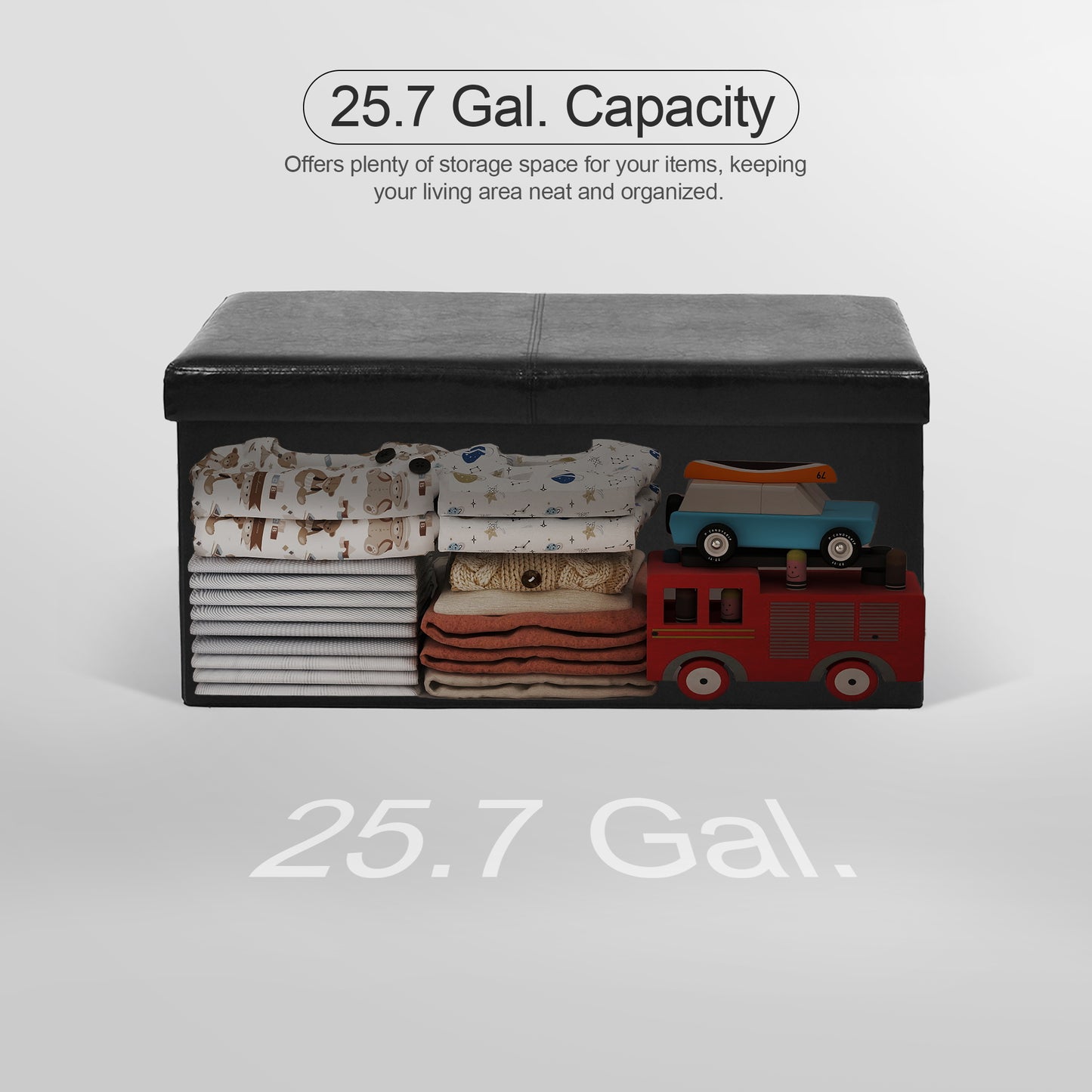 Eli Faux Leather Folding Storage Ottomans, Set of 2, Black