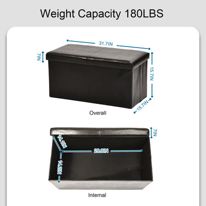 Eli Faux Leather Folding Storage Ottomans, Set of 2, Black