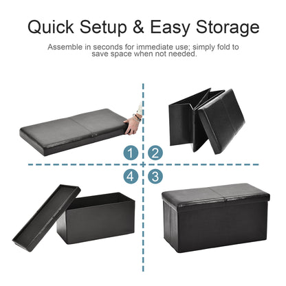 Eli Faux Leather Folding Storage Ottomans, Set of 2, Black