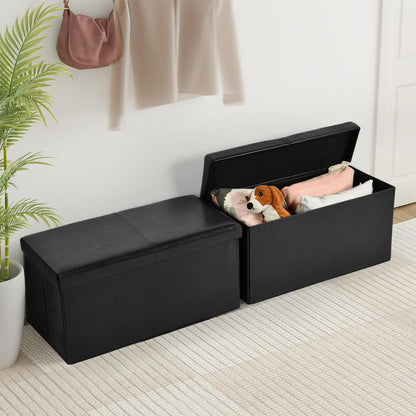 Eli Faux Leather Folding Storage Ottomans, Set of 2, Black