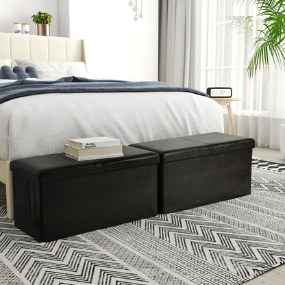 Eli Faux Leather Folding Storage Ottomans, Set of 2, Black